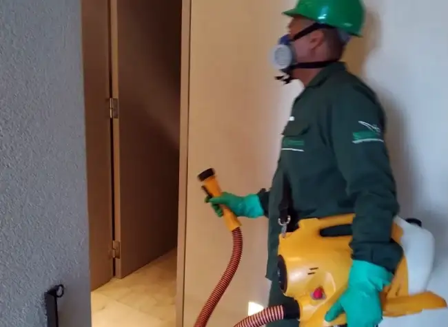 Técnico da Detecta aplicando tratamento em área interna